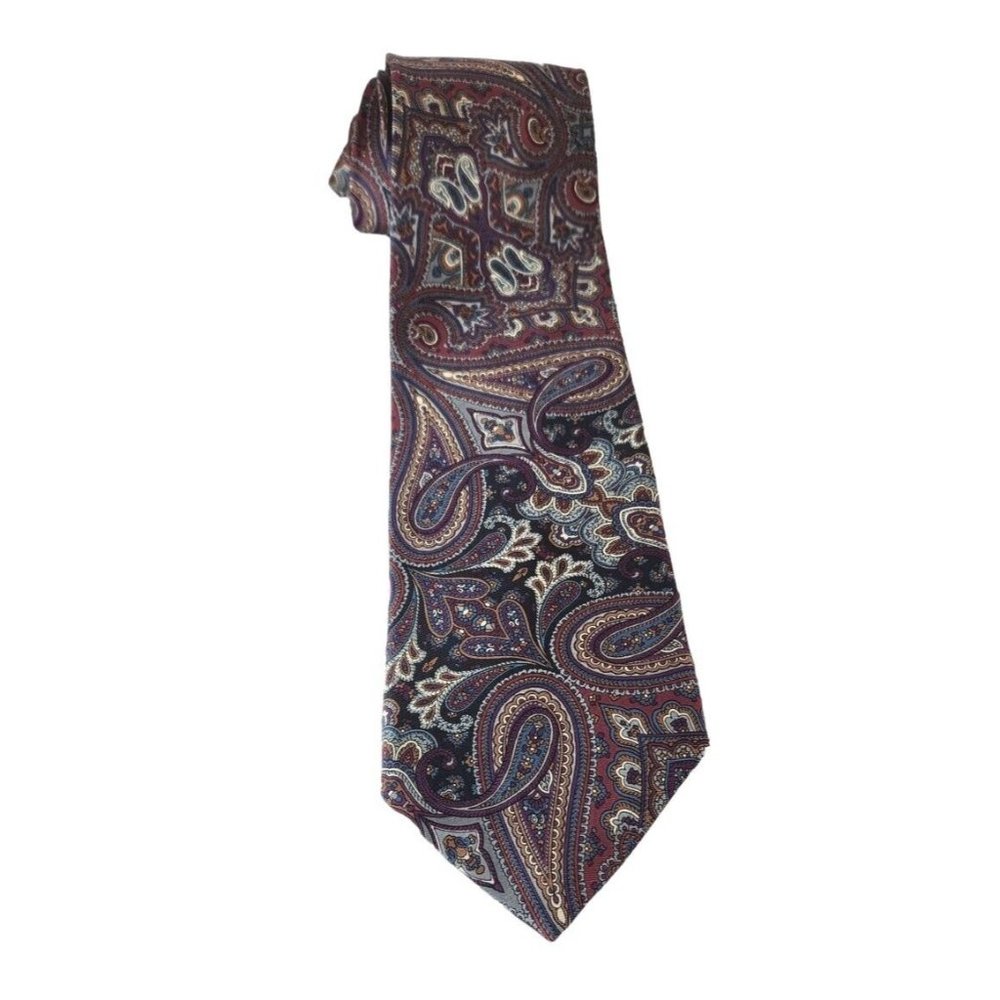 Christian Dior Monsieur Necktie‎ All Silk Burgundy/White/Blue/Black Made In USA